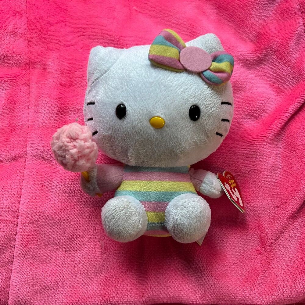 Hello Kitty Pastel Cotton Candy Plush Sanrio NWT Ty Beanie Baby